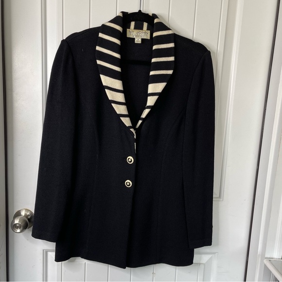 St John Collection black santana‎ knit button jacket size 8 quiet luxury - Picture 1 of 5
